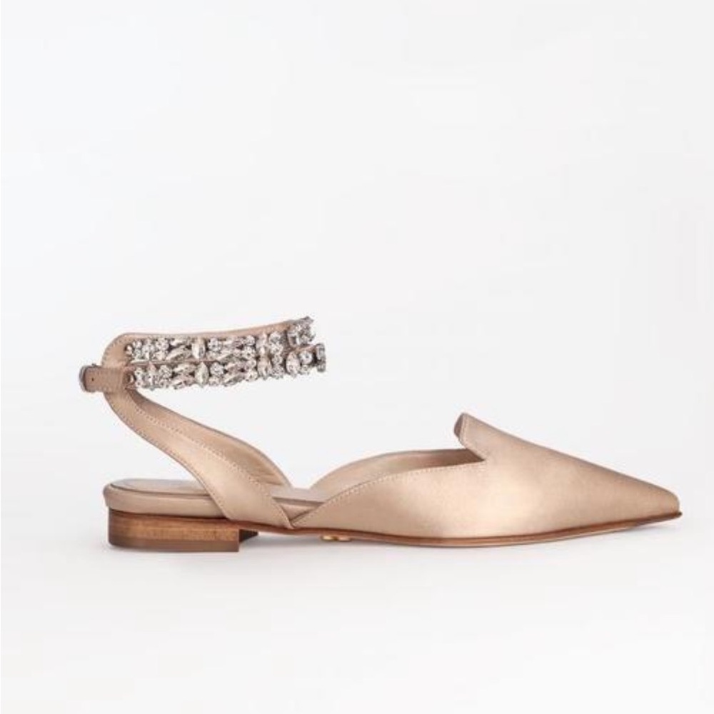 Beautiisoles white Amelia by Robyn Shreiber flat rhinestone shoes 8